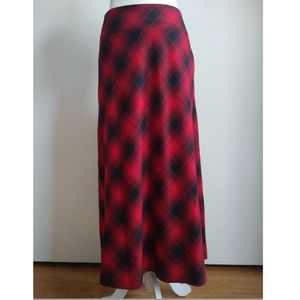 Covington Red Plaid Long Skirt Gold Thread